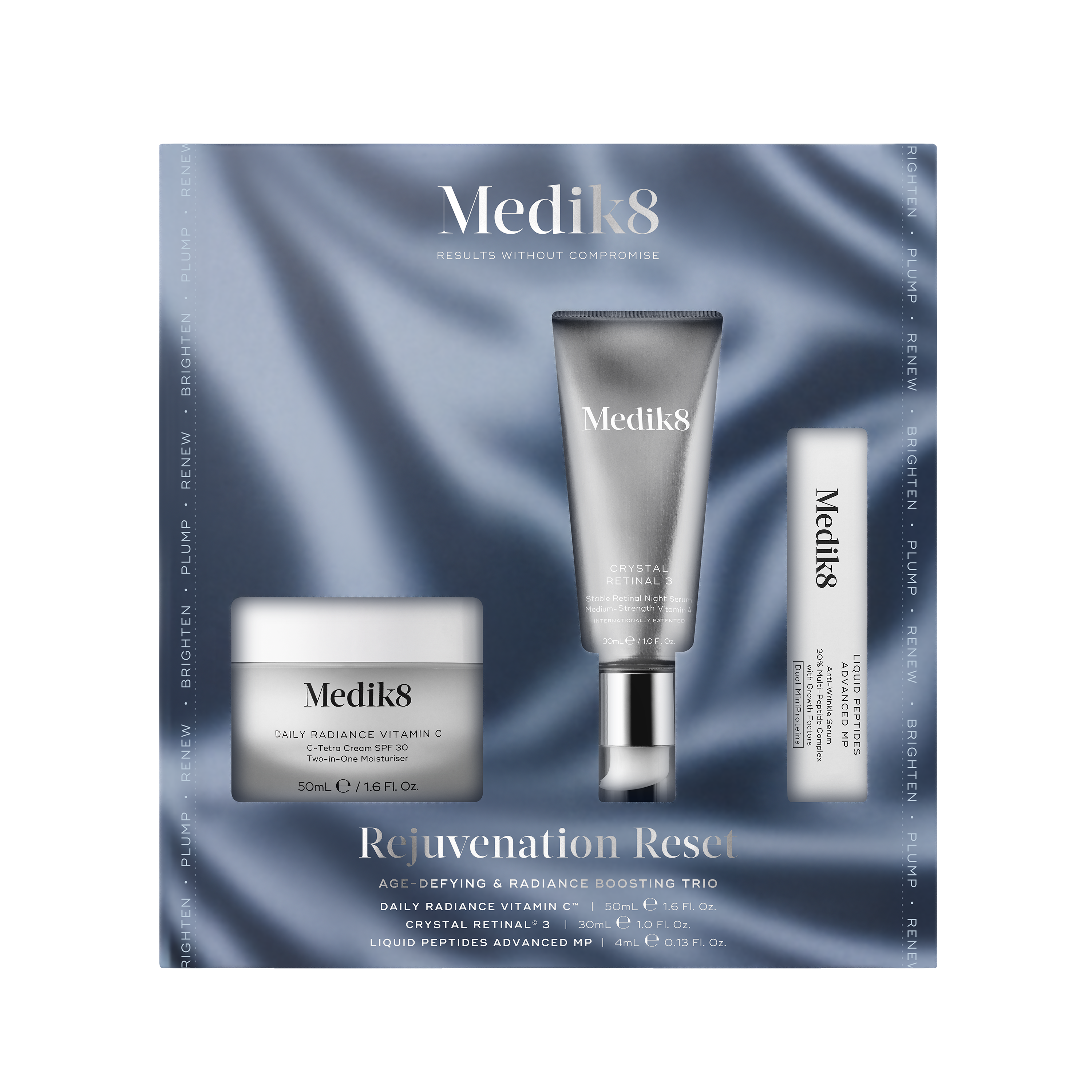 Medik8 - Rejuvenation Reset Zestaw odmładzający Daily Radiance 50 ml + Crystal Retinal 3 30 ml + Liquid Peptides Advanced MP 5 ml
