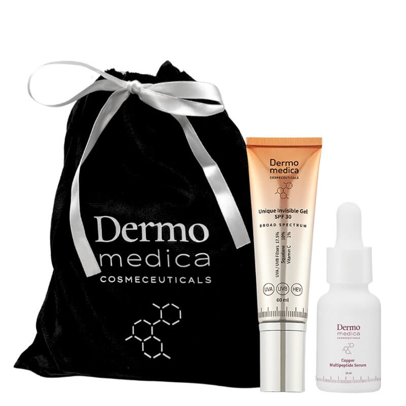 Dermomedica Dermomedica - Unique Invisible Gel SPF 30 + Copper Multipeptide Serum ZESTAW Unikatowe, żelowe serum z filtrami organicznymi 60 ml + Serum z tripeptydem miedziowym, argireliną i beta-glukanem 15 ml