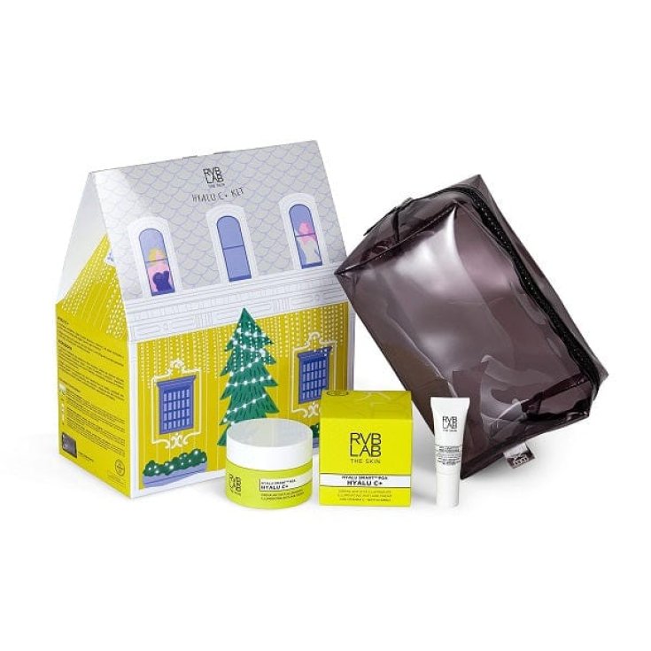 RVB LAB The Skin - Hyalu C+ KIT Rozświetlający krem przeciwstarzeniowy 50 ml, wygładzający krem na okolicę oczu 5 ml Zestaw z kosmetyczką Candy Gloss